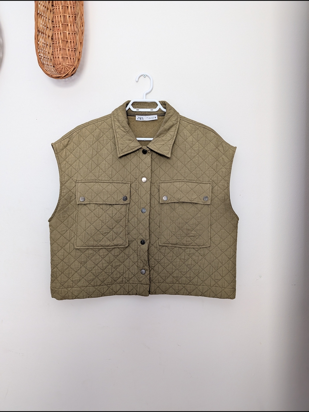 Zara Olive Quilted Sleeveless Jacket